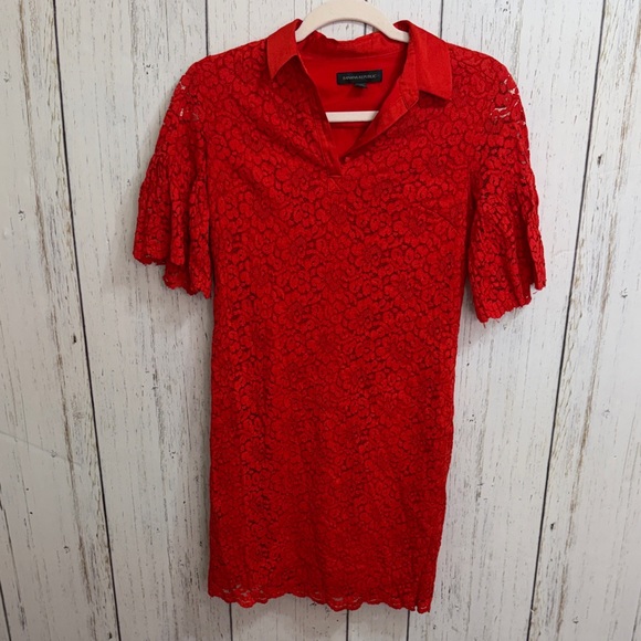 Banana Republic Red Floral Lace Polo Dress - Picture 3 of 11